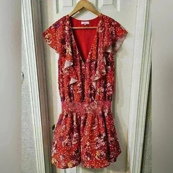 PARKER Red Floral Print Mini Dress - Picture 2 of 5